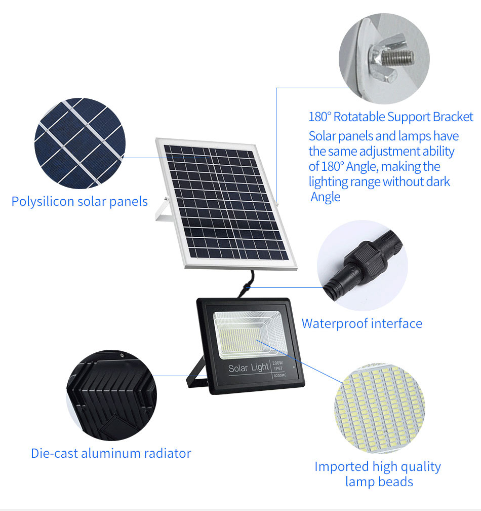 100W Solar Flood Lights Outdoor Dusk to Dawn Remote Control for Swimming Pool 